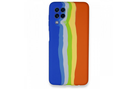 Newface Samsung Galaxy A22 Kılıf Ebruli Lansman Silikon - Mavi-Turuncu