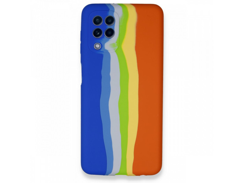 Newface Samsung Galaxy A22 Kılıf Ebruli Lansman Silikon - Mavi-Turuncu