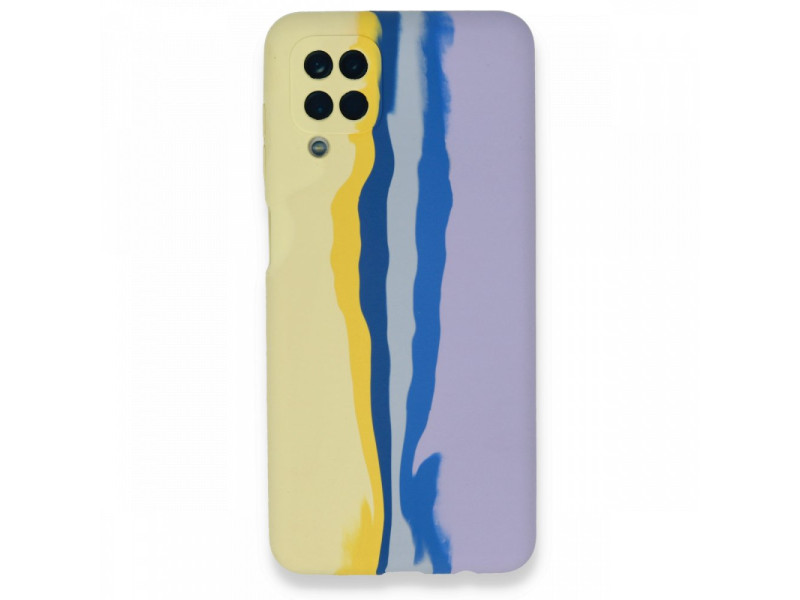 Newface Samsung Galaxy A22 Kılıf Ebruli Lansman Silikon - Sarı-Lila