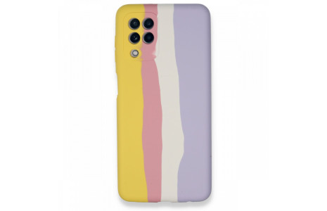 Newface Samsung Galaxy A22 Kılıf Ebruli Lansman Silikon - Sarı-Mavi