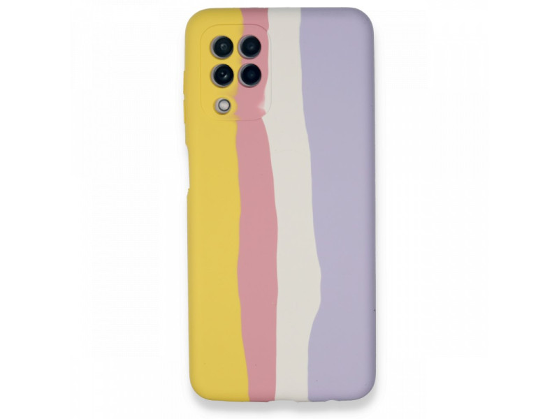 Newface Samsung Galaxy A22 Kılıf Ebruli Lansman Silikon - Sarı-Mavi