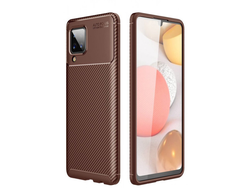 Newface Samsung Galaxy A22 Kılıf Focus Karbon Silikon - Kahverengi