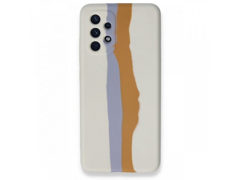 Newface Samsung Galaxy A52 Kılıf Ebruli Lansman Silikon - Beyaz-Turuncu