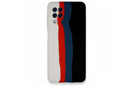 Newface Samsung Galaxy M22 Kılıf Ebruli Lansman Silikon - Beyaz-Siyah