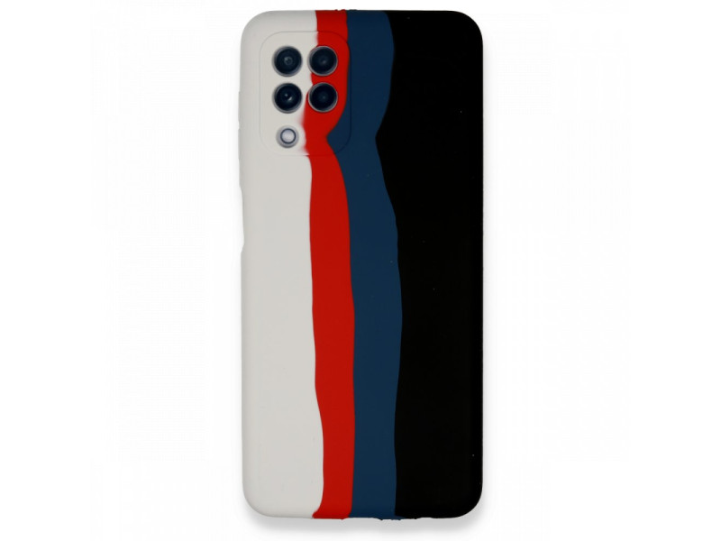 Newface Samsung Galaxy M22 Kılıf Ebruli Lansman Silikon - Beyaz-Siyah