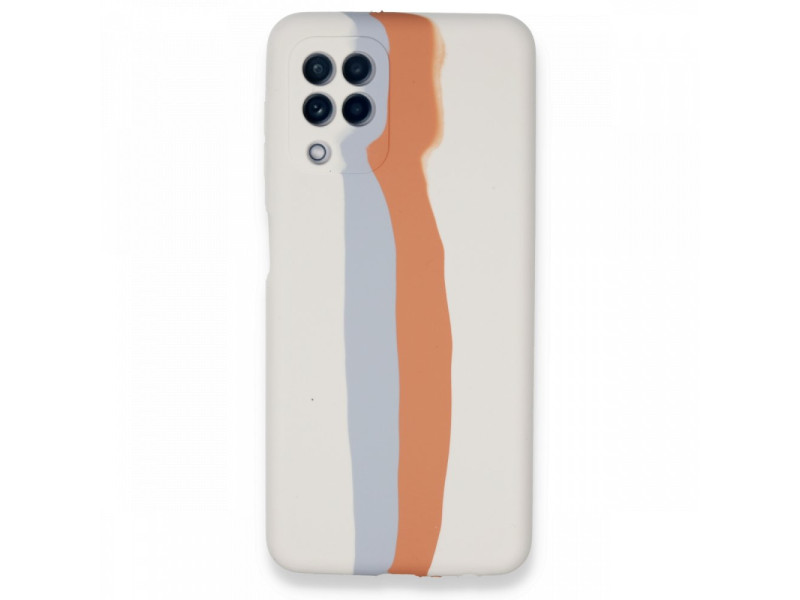 Newface Samsung Galaxy M22 Kılıf Ebruli Lansman Silikon - Beyaz-Turuncu
