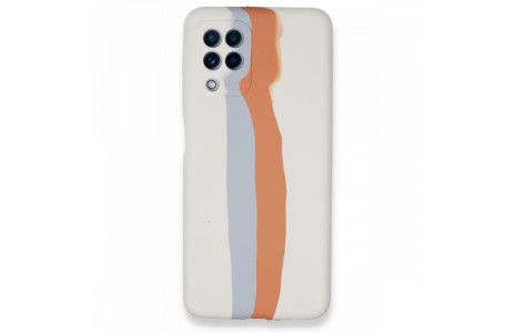 Newface Samsung Galaxy M32 Kılıf Ebruli Lansman Silikon - Beyaz-Turuncu