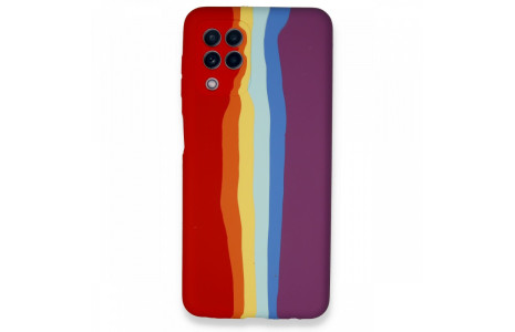 Newface Samsung Galaxy M32 Kılıf Ebruli Lansman Silikon - Kırmızı-Mor