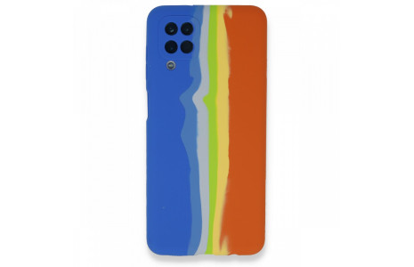 Newface Samsung Galaxy M32 Kılıf Ebruli Lansman Silikon - Mavi-Turuncu