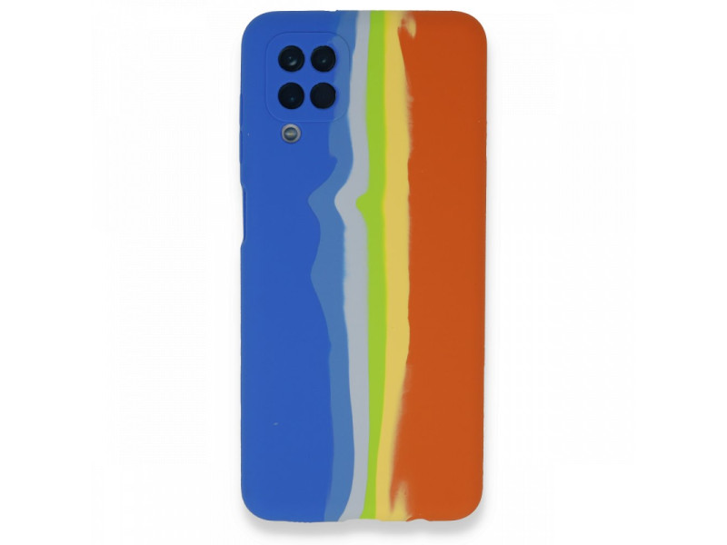 Newface Samsung Galaxy M32 Kılıf Ebruli Lansman Silikon - Mavi-Turuncu