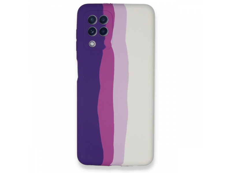 Newface Samsung Galaxy M32 Kılıf Ebruli Lansman Silikon - Mor-Beyaz