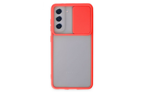 Newface Samsung Galaxy S21 FE Kılıf Palm Buzlu Kamera Sürgülü Silikon - Kırmızı