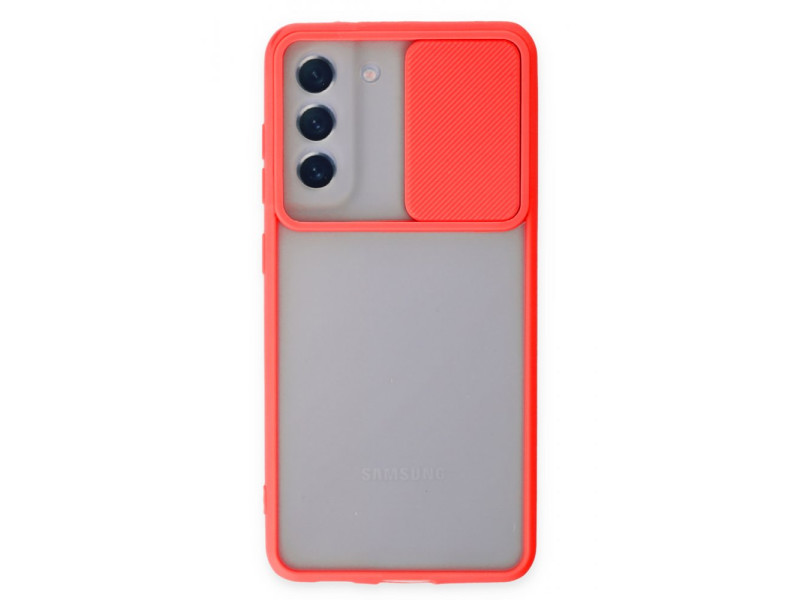 Newface Samsung Galaxy S21 FE Kılıf Palm Buzlu Kamera Sürgülü Silikon - Kırmızı
