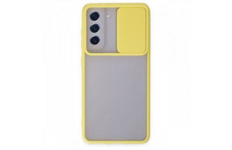Newface Samsung Galaxy S21 FE Kılıf Palm Buzlu Kamera Sürgülü Silikon - Sarı