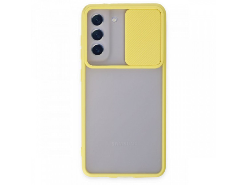 Newface Samsung Galaxy S21 FE Kılıf Palm Buzlu Kamera Sürgülü Silikon - Sarı