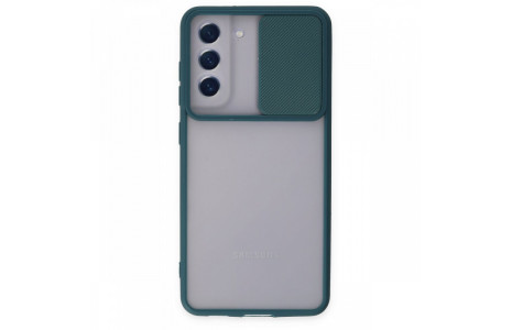 Newface Samsung Galaxy S21 FE Kılıf Palm Buzlu Kamera Sürgülü Silikon - Yeşil