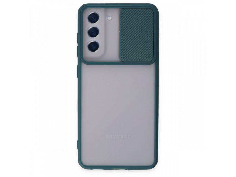 Newface Samsung Galaxy S21 FE Kılıf Palm Buzlu Kamera Sürgülü Silikon - Yeşil