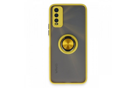 Newface Vivo Y11S Kılıf Montreal Yüzüklü Silikon Kapak - Sarı