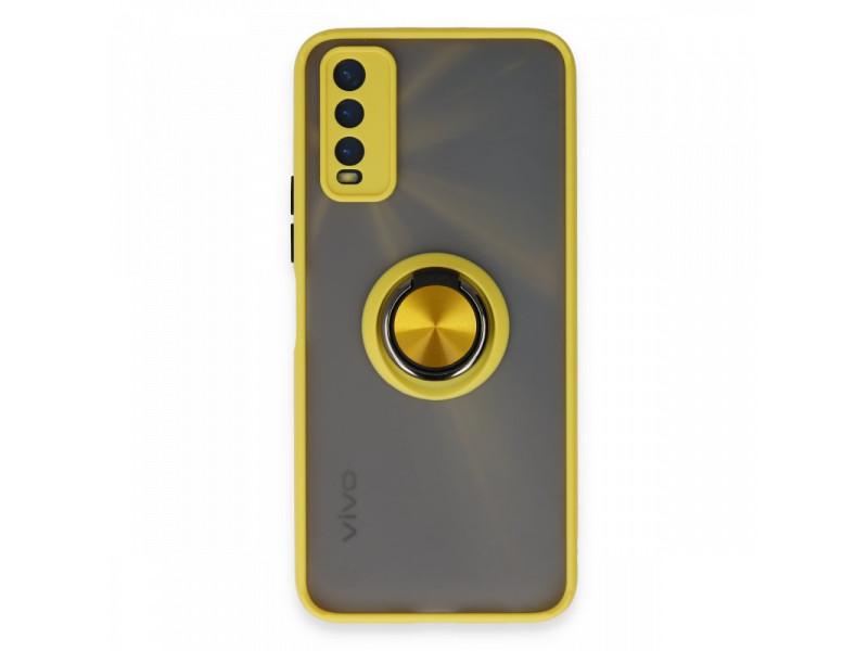 Newface Vivo Y11S Kılıf Montreal Yüzüklü Silikon Kapak - Sarı