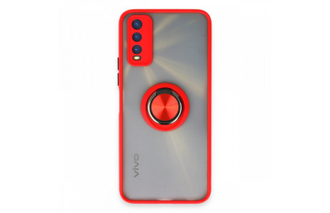 Newface Vivo Y20 Kılıf Montreal Yüzüklü Silikon Kapak - Kırmızı