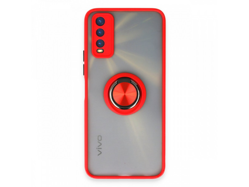 Newface Vivo Y20 Kılıf Montreal Yüzüklü Silikon Kapak - Kırmızı
