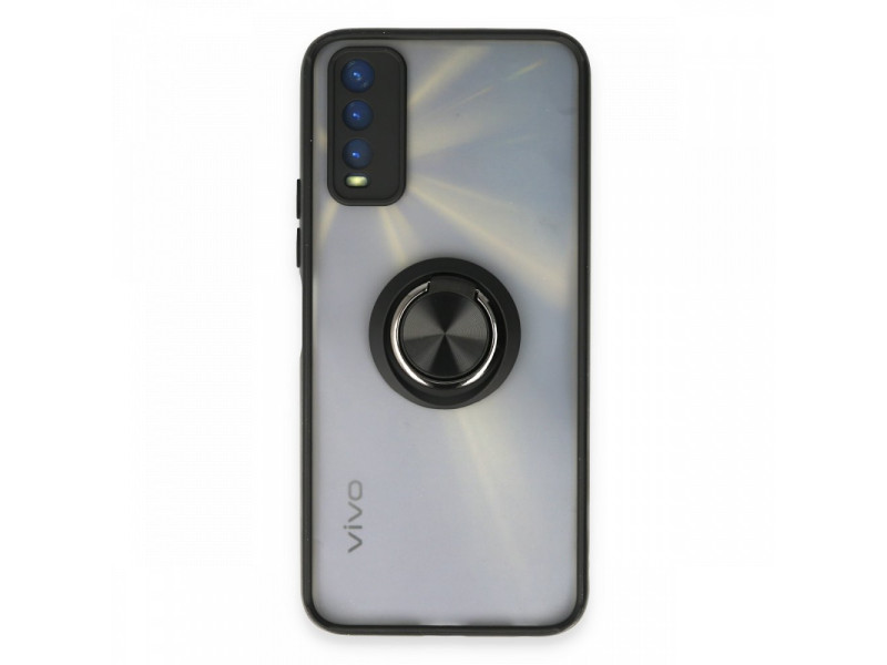 Newface Vivo Y20 Kılıf Montreal Yüzüklü Silikon Kapak - Siyah