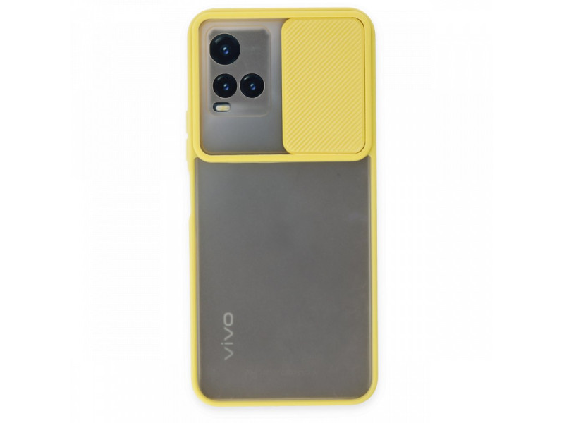 Newface Vivo Y21 Kılıf Palm Buzlu Kamera Sürgülü Silikon - Sarı