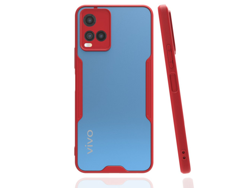 Newface Vivo Y21 Kılıf Platin Silikon - Kırmızı