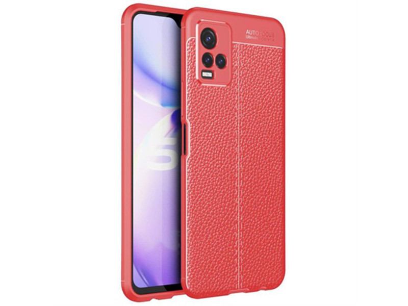 Newface Vivo Y21S Kılıf Focus Derili Silikon - Kırmızı