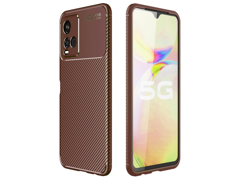 Newface Vivo Y21S Kılıf Focus Karbon Silikon - Kahverengi