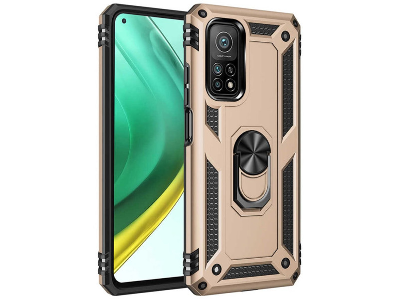 Newface Xiaomi Mi 10T Pro Kılıf Sofya Yüzüklü Silikon Kapak - Gold