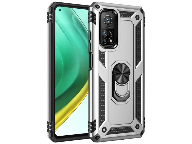 Newface Xiaomi Mi 10T Pro Kılıf Sofya Yüzüklü Silikon Kapak - Gümüş
