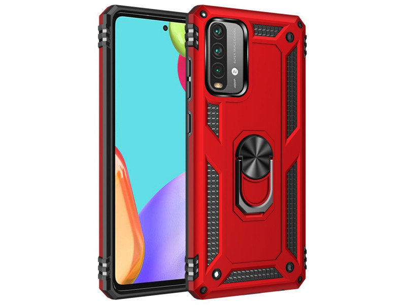 Newface Xiaomi Redmi 9T Kılıf Sofya Yüzüklü Silikon Kapak - Kırmızı