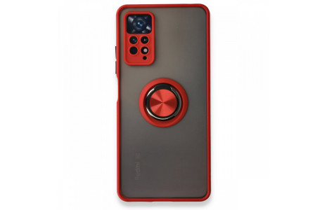 Newface Xiaomi Redmi Note 11 Pro Kılıf Montreal Yüzüklü Silikon Kapak - Kırmızı