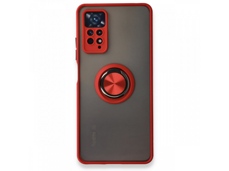 Newface Xiaomi Redmi Note 11 Pro Kılıf Montreal Yüzüklü Silikon Kapak - Kırmızı