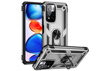 Newface Xiaomi Redmi Note 11 Pro Plus 5G Kılıf Sofya Yüzüklü Silikon Kapak - Gümüş