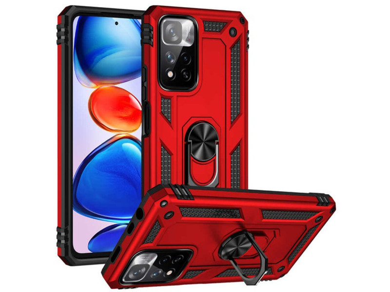 Newface Xiaomi Redmi Note 11 Pro Plus 5G Kılıf Sofya Yüzüklü Silikon Kapak - Kırmızı
