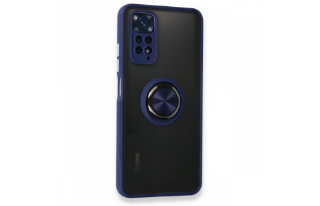 Newface Xiaomi Redmi Note 11S Kılıf Montreal Yüzüklü Silikon Kapak - Lacivert
