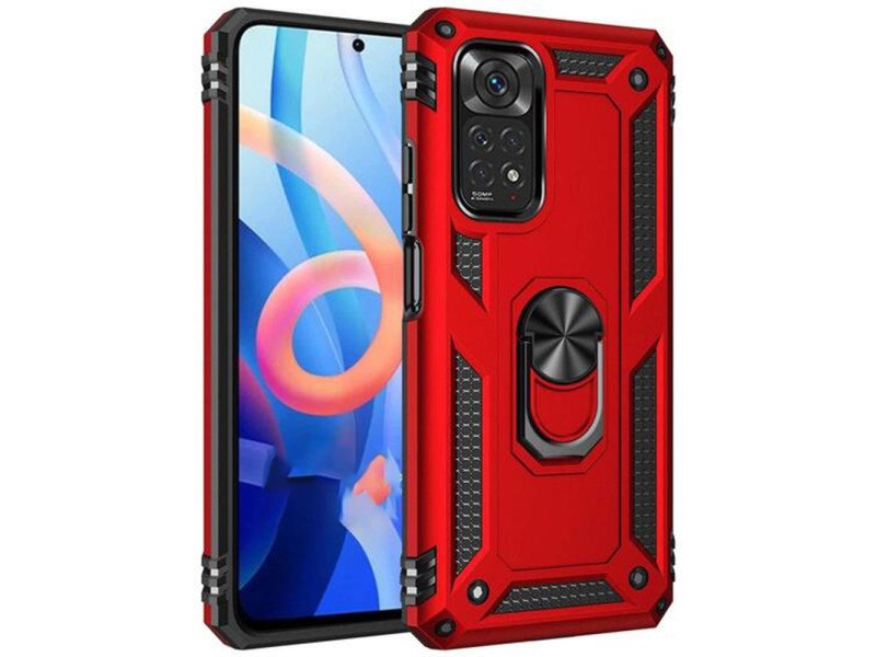 Newface Xiaomi Redmi Note 11S Kılıf Sofya Yüzüklü Silikon Kapak - Kırmızı