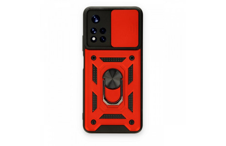 Newface Xiaomi Redmi Note 11T Kılıf Pars Lens Yüzüklü Silikon - Kırmızı