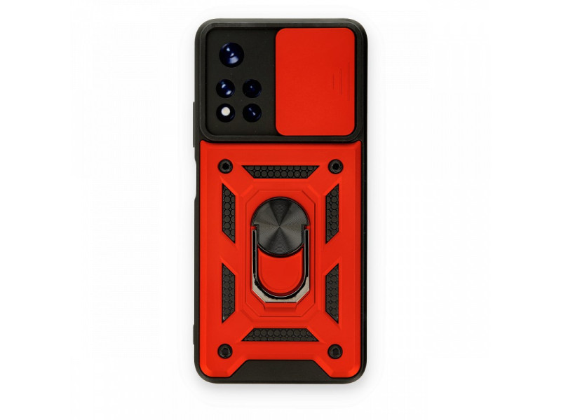 Newface Xiaomi Redmi Note 11T Kılıf Pars Lens Yüzüklü Silikon - Kırmızı
