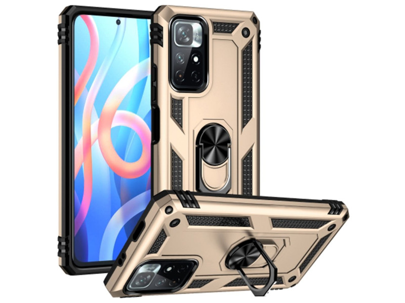 Newface Xiaomi Redmi Note 11T Kılıf Sofya Yüzüklü Silikon Kapak - Gold