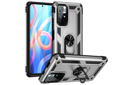 Newface Xiaomi Redmi Note 11T Kılıf Sofya Yüzüklü Silikon Kapak - Gümüş