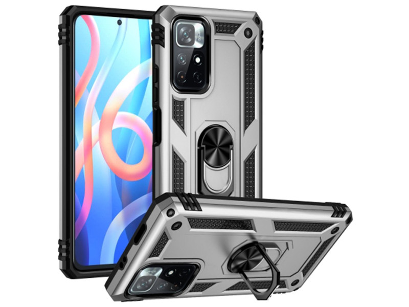Newface Xiaomi Redmi Note 11T Kılıf Sofya Yüzüklü Silikon Kapak - Gümüş