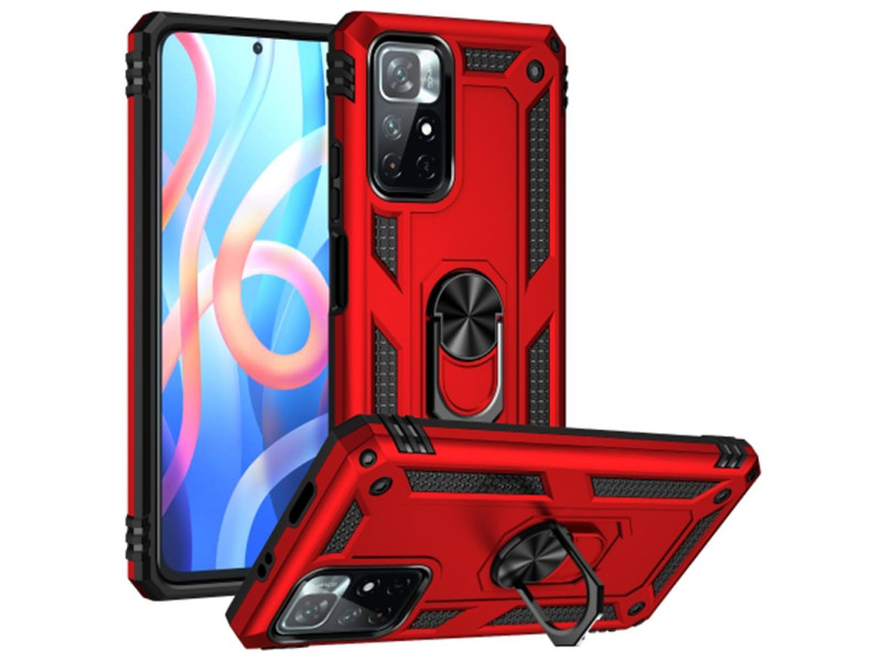 Newface Xiaomi Redmi Note 11T Kılıf Sofya Yüzüklü Silikon Kapak - Kırmızı
