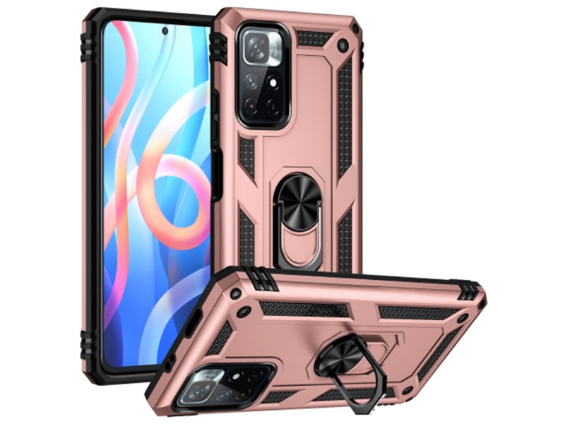 Newface Xiaomi Redmi Note 11T Kılıf Sofya Yüzüklü Silikon Kapak - Rose