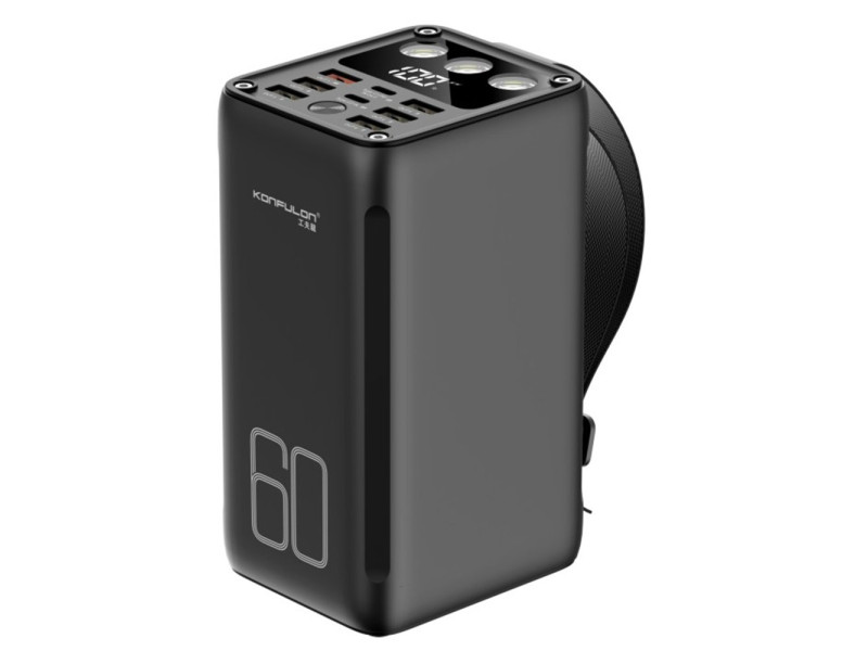 Konfulon A28Q 60.000 mAh 1 Adet 22.5W Usb / 1 Adet 20W Type-C ve 5 Adet 15W Usb Çıkışlı PD Powerbank - Siyah