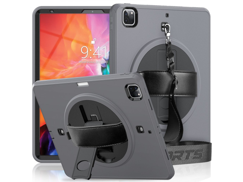 Newface iPad Pro 12.9 (2021) Kılıf Strap-C Otterbox Tablet Kapak - Gri