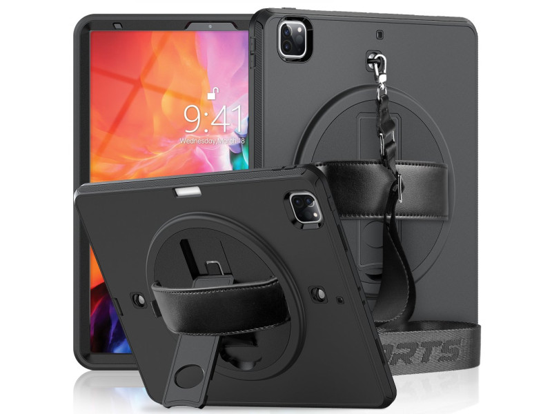Newface iPad Pro 12.9 (2021) Kılıf Strap-C Otterbox Tablet Kapak - Siyah