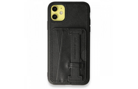 HDD iPhone 11 Kılıf HD Deri Kartvizitli Kapak - Siyah